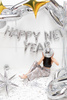 Balon foliowy Happy New Year, 422x46 cm, srebrny