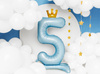 Stojący balon foliowy cyfra ''5'', 84 cm, błękit
