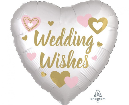 Balon foliowy 18" serce Satin wedding wishes white