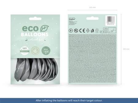 Balony Eco 26cm metalizowane, srebrny (1 op. / 10 szt.)