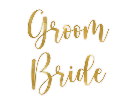Naklejki na kieliszki ''Bride & Groom'', złoty (1 op. / 2 szt.)