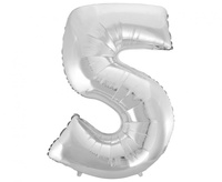 Balon foliowy Cyfra 5, srebrna, 92 cm