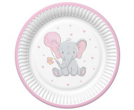 Talerzyki Baby Elephant with Pink Ballon, 8 szt.