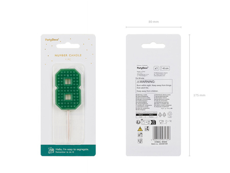 Świeczka urodzinowa Cyferka 8, 6 cm, zielony