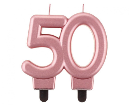 Świeczka cyferka, 50, metalik różowo-złota, 8.0 cm