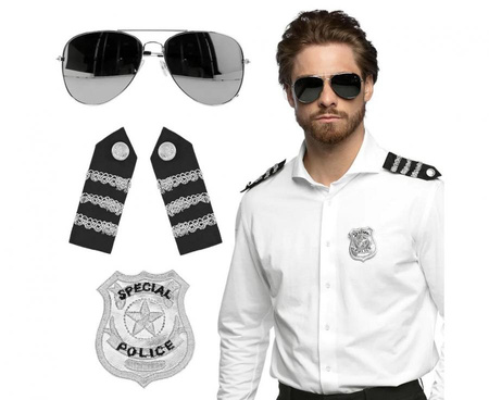 Zestaw dla dorosłych Policjant (okulary, odznaka, pagony)