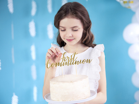 Topper na tort First Communion, złoty, 21cm