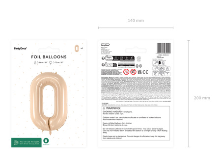 Balon foliowy Cyfra ''0'', 72cm, beż