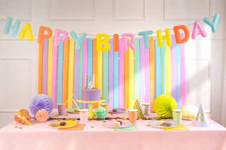 Baner filcowy, Happy Birthday, mix, 3m