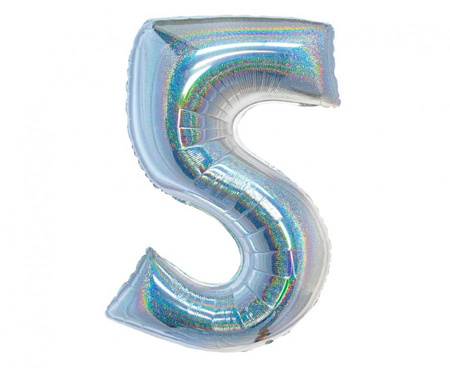 Balon foliowy , Cyfra 5, holograficzna srebrna, 76 cm