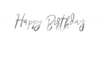 Baner Happy Birthday, srebrny, 16,5x62cm