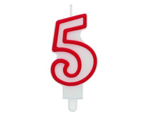 Świeczka cyferka "5", czerwony kontur 7 cm