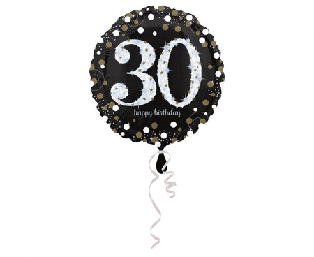 Balon foliowy 18" Sparkling Birthday 30 okrągły, 43 cm, zapakowany
