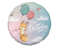 Balon foliowy Lisek (Happy Birthday), 18 cali