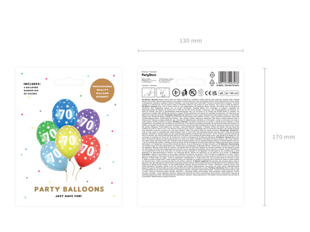Balony 30cm, 70th Birthday, Metallic Mix (1 op. / 6 szt.)