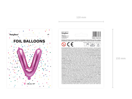 Balon foliowy Litera ''V'', 35cm, ciemny różowy