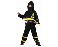 Zestaw dla dzieci Czarny Ninja (bluzka z kapturem, pasek, maska, spodnie), rozm.120/130 cm