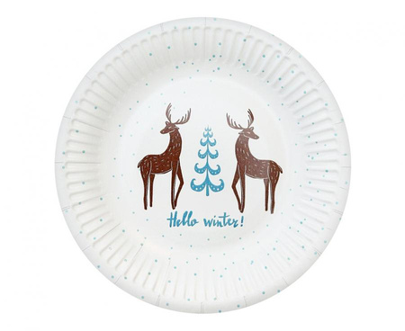 Talerzyki papierowe Hello Winter, białe, certyfikat FSC, 18 cm/ 6 szt.