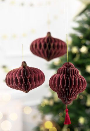 Bombka papierowa honeycomb Latarnia, bordo, 13,2x15cm