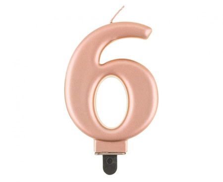 Świeczka cyferka 6, metalik różowo-złota, 8,0 cm