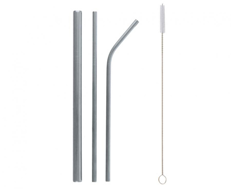 Rurki metalowe, srebrne, shake, zagięta, prosta i szczoteczka