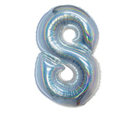 Balon foliowy , Cyfra 8, holograficzna srebrna, 76 cm