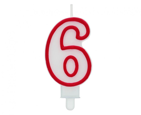 Świeczka cyferka "6", czerwony kontur 7 cm