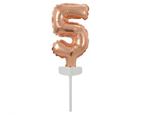 Balon foliowy 13 cm na patyczku "Cyfra 5", różowo-złota