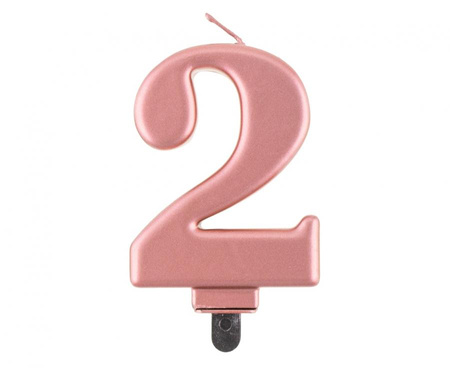 Świeczka cyferka 2, metalik różowo-złota, 8,0 cm