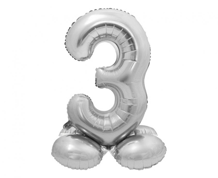 Balon foliowy Smart, Cyfra stojąca 3, srebrna, 72 cm
