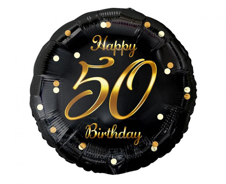 Balon foliowy Happy 50 Birthday, czarny, nadruk złoty, 18 cali