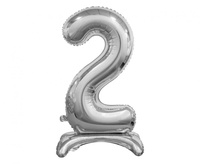 Balon foliowy Cyfra stojąca 2, srebrna, 74 cm