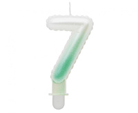 Świeczka cyferka 7, ombre, perłowa biało-zielona, 7 cm