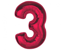 Balon foliowy Smart, cyfra 3, czerwona, 92 cm