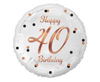 Balon foliowy Happy 40 Birthday, biały, nadruk różowo-złoty, 18 cali