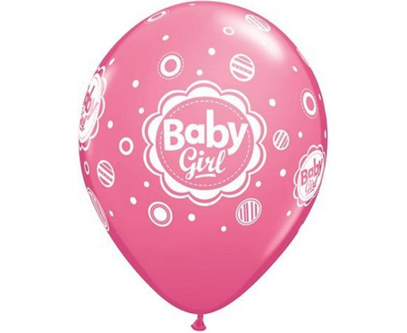 Balon 11" z nadr. "Baby Girl" (grochy), mix: j. różowy, różowy, lawendowy / 6 szt.