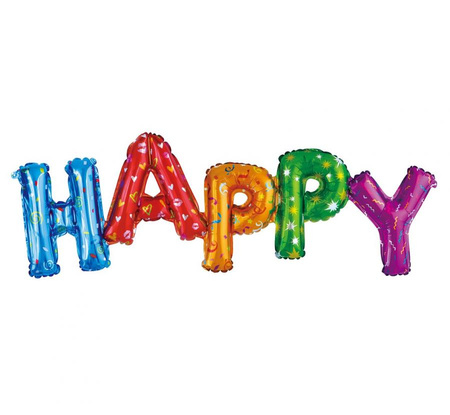 Balon foliowy "Napis HAPPY", kolorowy, 95x35 cm