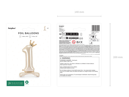 Stojący balon foliowy cyfra ''1'', 84 cm, jasny krem