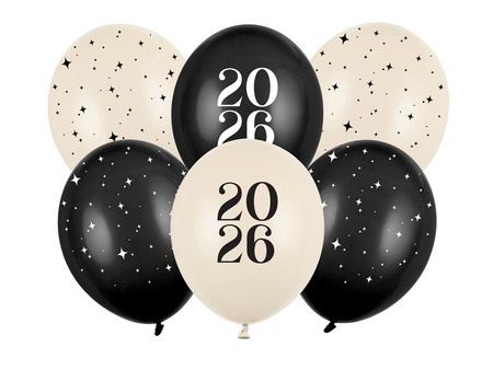 Balony 30 cm, Happy New Year 2026, Pastel Mix (1 op. / 6 szt.)