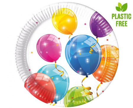 Talerzyki papierowe Sparkling Balloons, next generation, 23 cm, 8 szt. (plastic-free) (papier FSC)