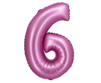Balon foliowy , Cyfra 6, satynowa różowa, 76 cm