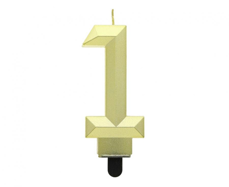 Świeczka cyferka 1 - Diament, metalik złoty, 7.6 cm