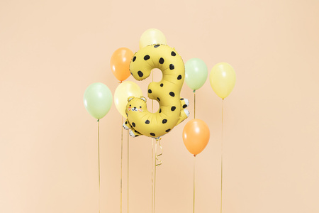 Balon foliowy Cyfra 3 - Gepard, 72.5x109 cm, mix