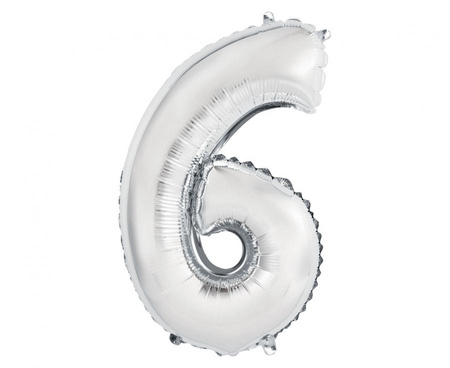 Balon foliowy "Cyfra 6", srebrna, 35 cm