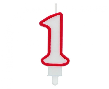 Świeczka cyferka "1", czerwony kontur 7 cm