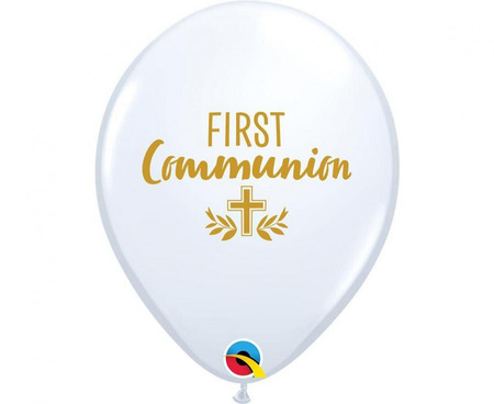 Balon 11" z nadr. First communion, biały/ 25 szt.