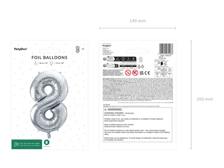 Balon foliowy Cyfra ''8'', 72cm, srebrny