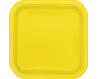 Talerzyki papierowe, neonowe żółte, 18 cm, kwadratowe, 16 szt.