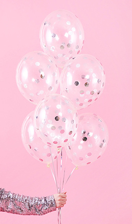 Balony z konfetti - kółka, 30cm, srebrny (1 op. / 6 szt.)
