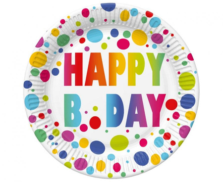 Talerzyki papierowe Happy B'Day Dots, 18 cm,  8 szt.